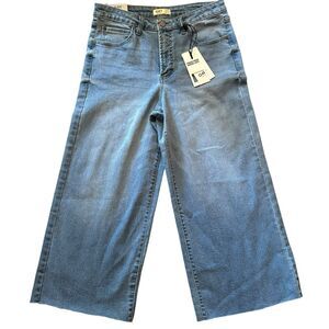 Oat New York Jeans Women's Size 10/30 Denim Blue High Rise Wide Leg Crop Raw Hem
